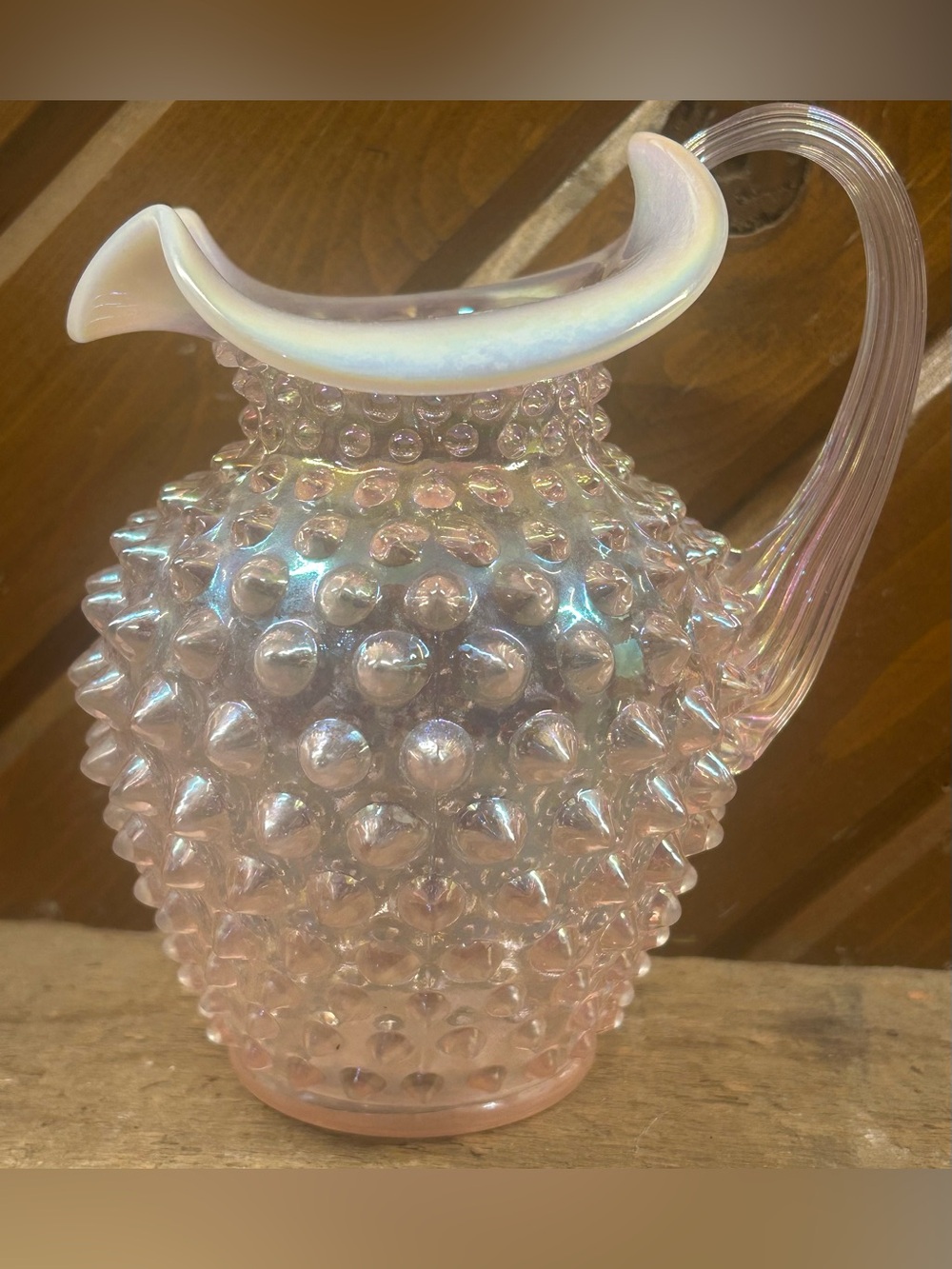 Vintage Fenton Pink Chiffon Opalescent Hobnail Pitcher